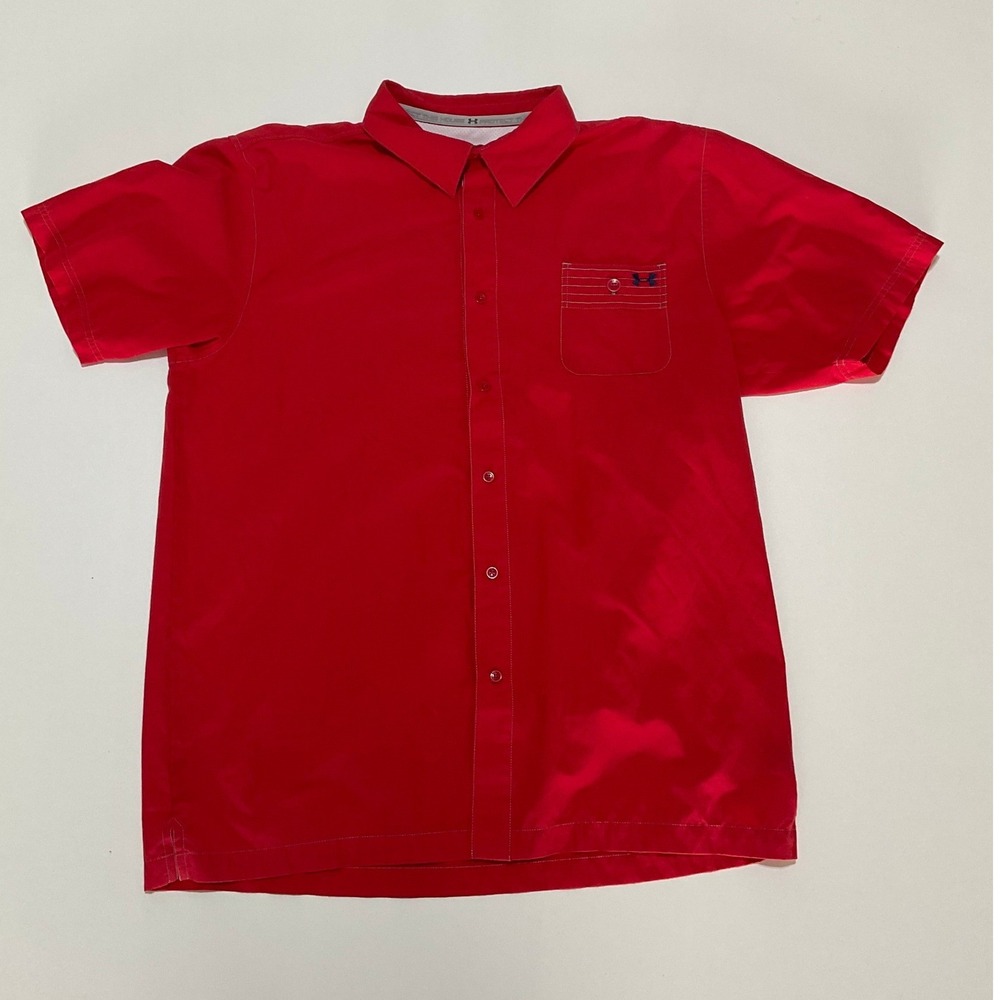 Under Armour Mens HeatGear Short Sleeve Button Down Shirt Red XL Regular